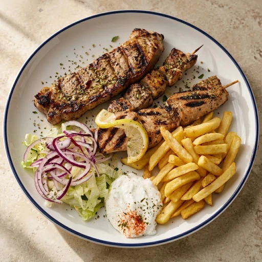 Souvlaki und Schweinesteak vom Grill